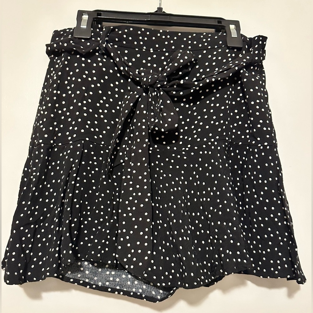 Zara Polka Dot Mini Skort Black and White tie belt size M - Picture 3 of 8